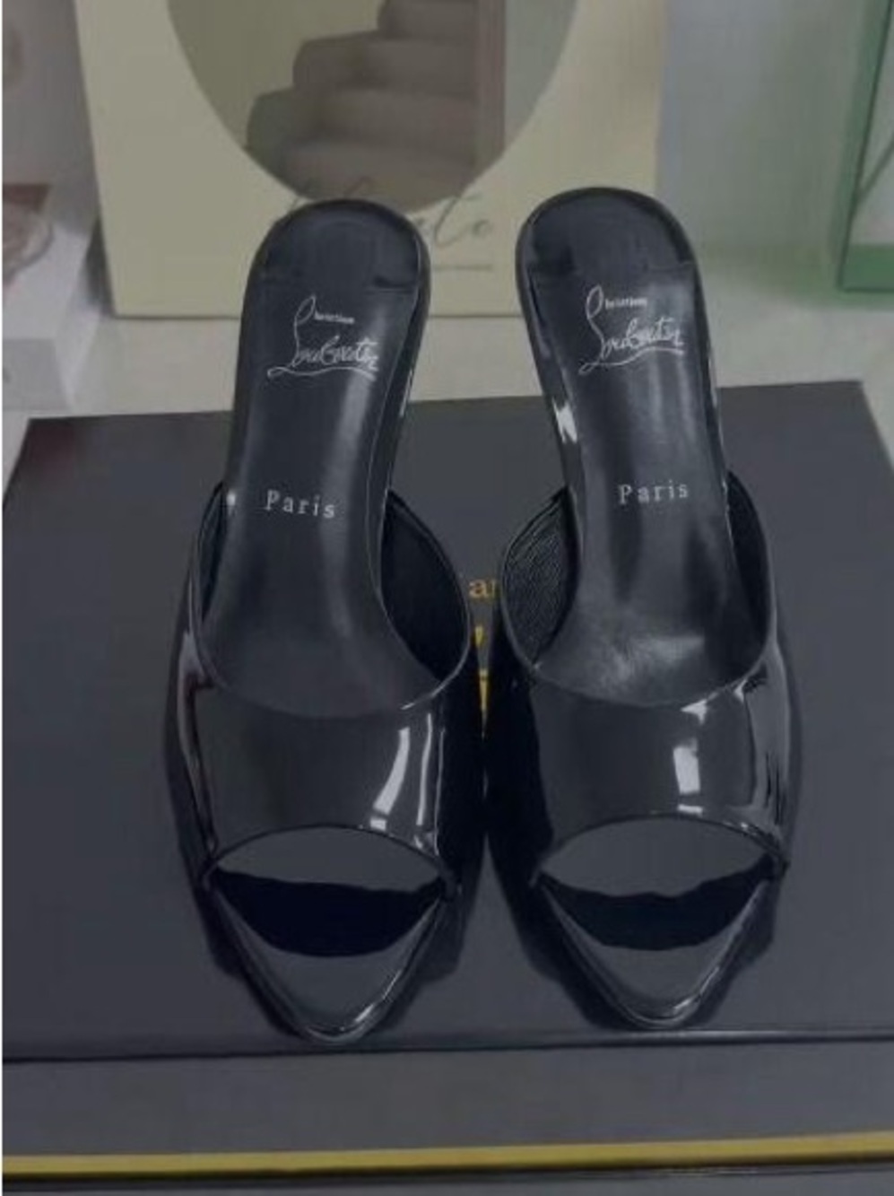 Christian Louboutin Black Patent Open-Toe Slide Mules